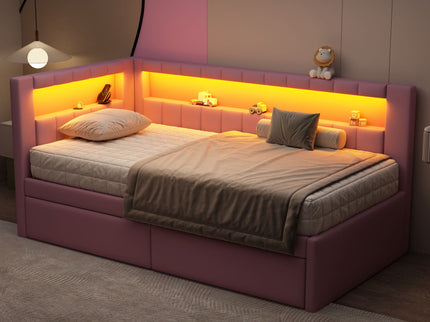 Upholstered Platform Bed With USB Ports And LED Belt