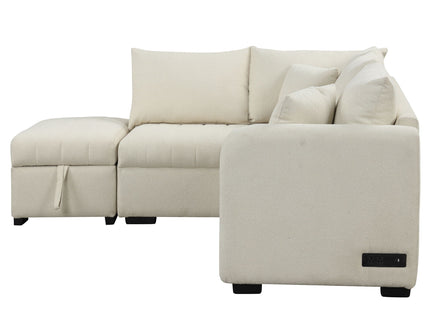L-Shaped Sectional Pull Out Sofa Bed Sleeper Sofa With Two USB Ports, Two Power Sockets And A Movable Storage Ottoman
