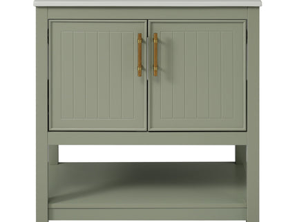 Elegant Bathroom Vanity With Ceramic Sink And Versatile Storage