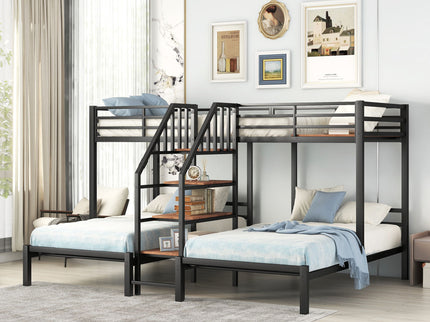 Metal Bunk Bed With Storage Shelves Staircase