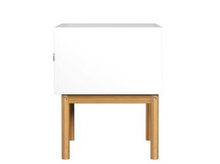 Nightstand With Drawer, Minimalist Bedside Table With Handle For Bedroom - White