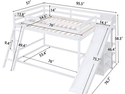 Bunk Bed With Ladder, Slide, And Shelves Pine Wood