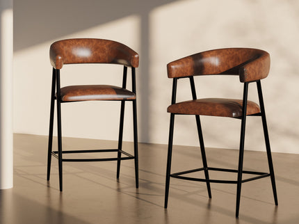 Counter Stools (Set of 2), Upholstered Counter Stools With Iron Frame, Backrest, Footrest, Arm Counter Stools For Home Bar, Kitchen Counter - Brown