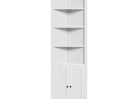Tall Corner Storage Cabinet With 2 Doors, 5-Tier With Adjustable Shelve, Freestanding - White