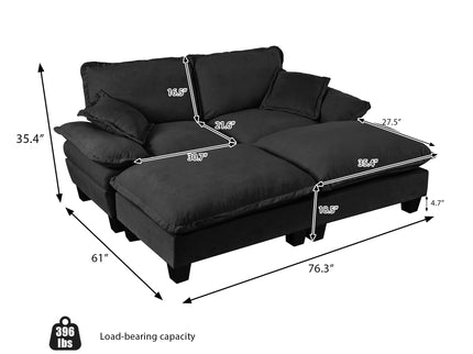 Modular Sectional Sofa With Movable Ottoman & Pillows