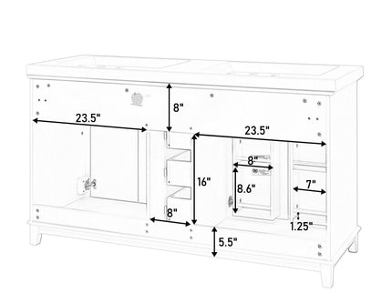 Bathroom Vanity Cabinet Only, 3 Drawers & 4 Doors & Double Layer Shelves - White