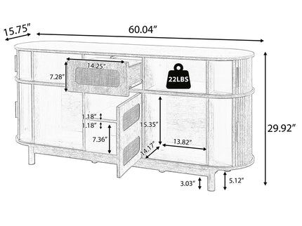 Fluted Sideboard Buffet Cabinet With Sliding Doors And Adjustable Shelves