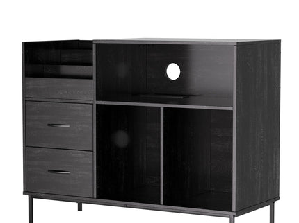Eco-Friendly Vinyl Record Player Stand With Flip-Top Storage, Media Console With Dual Outlets And Dustproof Drawers