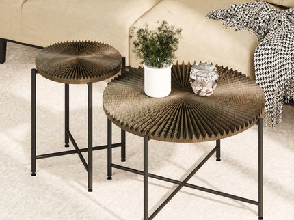 Radial - Pattern Coffee And End Table Set Waterproof Cover, Distressed Cylindrical Design (Set of 2)