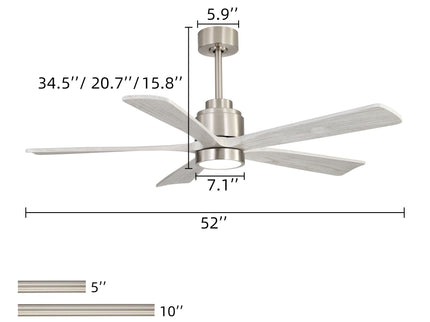 Ultra Quiet Reversible Ceiling Fan With Light Dimmable LED For Large Room - Brushed Nickel
