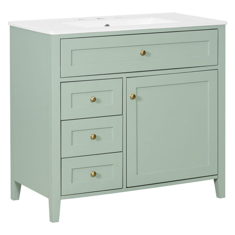 Bathroom Vanity With Sink, 3 Drawers & Cabinet With Adjustable Shelves