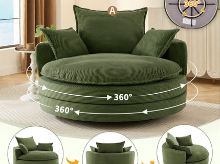 360° Swivel Accent Barrel Chair With Dual Layer Cushion And 3 Removable Pillows