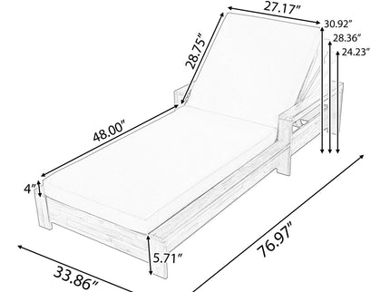 Chaise Lounge With Armrests, 2 Fold Cushion Set, 3 Position Adjustable Backrest, For Patio Pool - Dark Gray / Teak