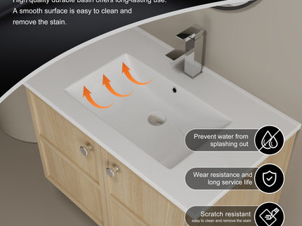 Wall Mounted Bathroom Vanity With Ceramic Sink And 2 Soft Closing Doors