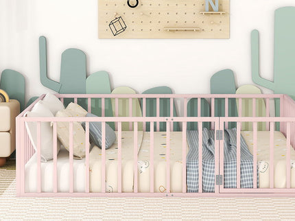 Metal Floor Bed Frame With Fence And Door