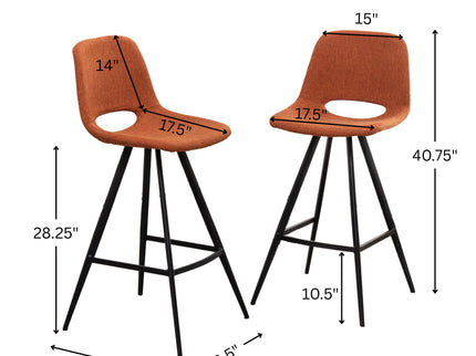 Porth - 28.25" Fabric Kitchen Counter Height Stools (Set of 2) - Orange
