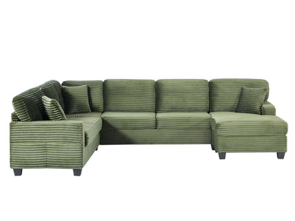Upholstered U-Shaped Sectional Sofa With Movable Ottoman And Side Storage Pockets