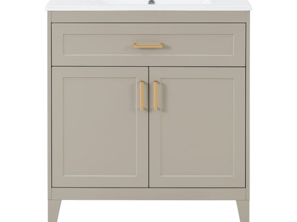 30" Bathroom Vanity With Sink Top, Soft Close Double Doors & Tip Out Drawer, Adjustable Interior Shelf, Door Mounted Organizers - Beige