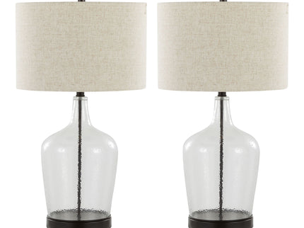 Botella - Contemporary Table Lamp Built In USB Port (Set of 2) - Clear / Oil Bronze / Natural