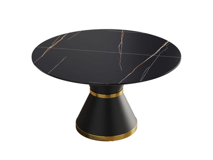 Round Modern Artificial Stone Carbon Steel Base Dining Table, Can Accommodate 6 People - Black