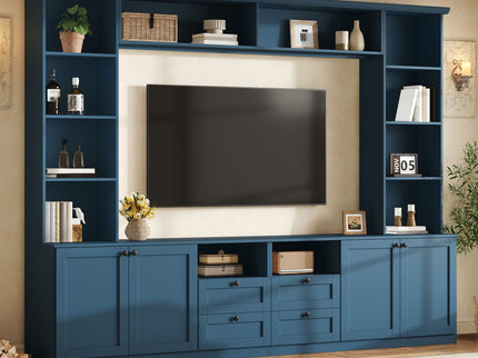 Farmhouse Elegant Entertainment Center Wall Unit With 4 Drawers