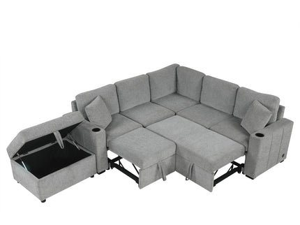 Sectional Sofa Convertible Pull-Out Sofa Bed With A Movable Storage Ottoman For Living Room