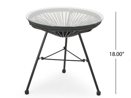Nusa - Modern Rattan Side Table With Tempered Glass Top