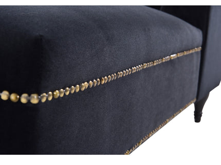 Velvet Chaise Lounge, Button Tufted Right Arm Facing Lounge Chair With Nailhead Trim For Living Room - Black