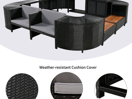 Spa Surround Spa Frame Quadrilateral Outdoor Rattan Sectional Sofa Set With Mini Sofa, Wooden Seats And Storage Spaces