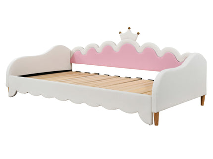 Extending Daybed With LED Lights, Modern Upholstered Princess Daybed With Crown Headboard