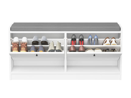 Shoe Storage Bench With Cushion, Entryway Organizer Cabinet For Hallway - White