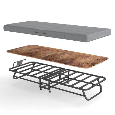 Portable Folding Bed With Memory Foam Mattress, Lockable - Gray