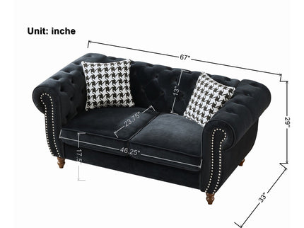 Chesterfield Upholstery Fabric Loveseat With Roll Armrest And Nailhead