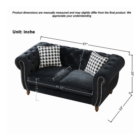 Chesterfield Upholstery Fabric Loveseat With Roll Armrest And Nailhead