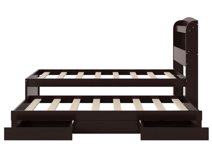 Platform Bed With LED Headboard, Charging Station, Trundle And 2 Drawers