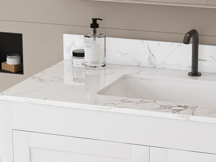 43" Bathroom Vanity With Artificial Marble Carrara Top Set, Multi Functional Cabinet With Doors And Drawer - White