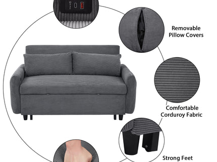 Pull-Out 2 Seat Modern Sleeper Sofa With 2 Throw Pillows And USB Ports