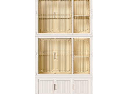 Portable Wardrobe Closet Storage Organizer For Clothes, 9 Magnetic Doors With 9 Cubes & 2 Hanging Rods, 6 Hangers - Cream White