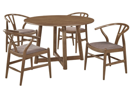 Guinea - 5 Piece Dining Set With Round Table And Upholstered Chairs - Walnut