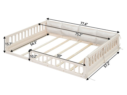 Upholstered Platform Bed With Guardrail And Pillow