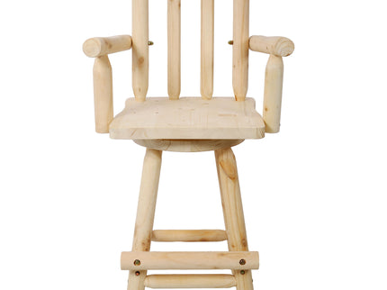 Rustic Bar Stool, Fir Wood Construction, Wide Armrest