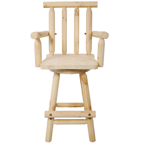 Rustic Bar Stool, Fir Wood Construction, Wide Armrest