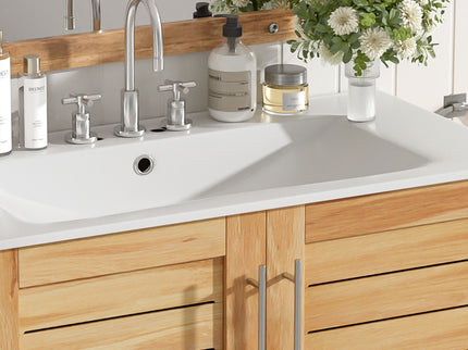 Bathroom Vanity With Ceramic Sink, Freestanding Cabinet - Antique Natural / Brown