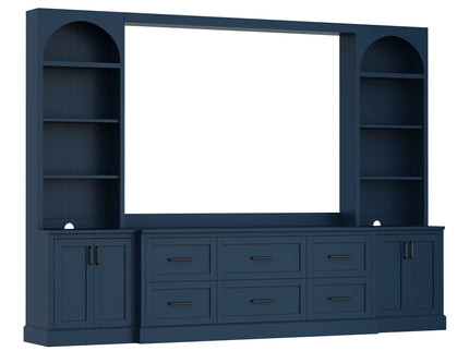Arched Entertainment Center Wall Unit With 6 Drawers, Large TV Stand With Bookshelves