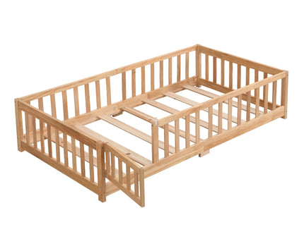Solid Floor Bed With Door And Fence For Children