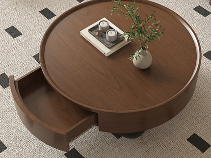 Round Coffee Table With Storage Drawer And Ball Feet - Walnut / Black