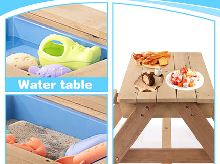 3-In-1 Kids Outdoor Wooden Picnic Table With Umbrella, Convertible Sand & Water, ASTM & CPSIA Certification