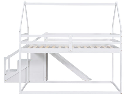 Twin Over Twin House Loft Or Bunk Bed With Slide And Staircase