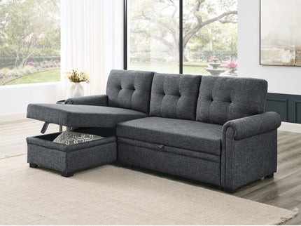 Upholstered Sleeper Sofa With Reversible Storage Chaise - Dark Gray