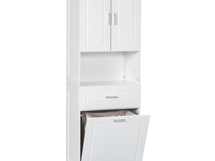 Tall Bathroom Cabinet With Tilt-Out Laundry Basket And Upper Storage